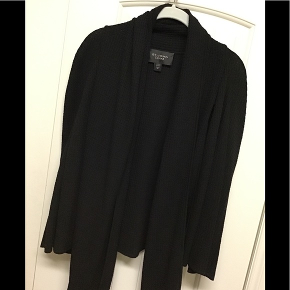 St John Caviar Black Label Textured Black Cardigan S - Picture 5 of 7